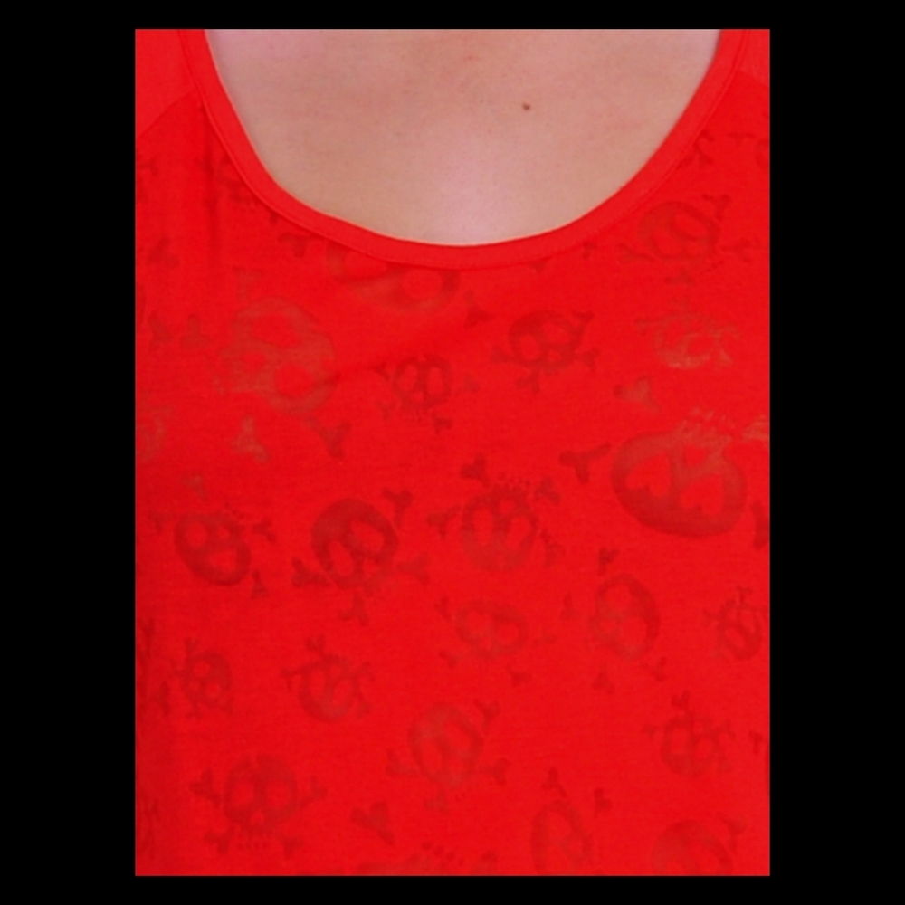 Skull Top Plus Size Tee Cherry Red NEW Goth Rocker Biker Gothic Halloween - Picture 3 of 10